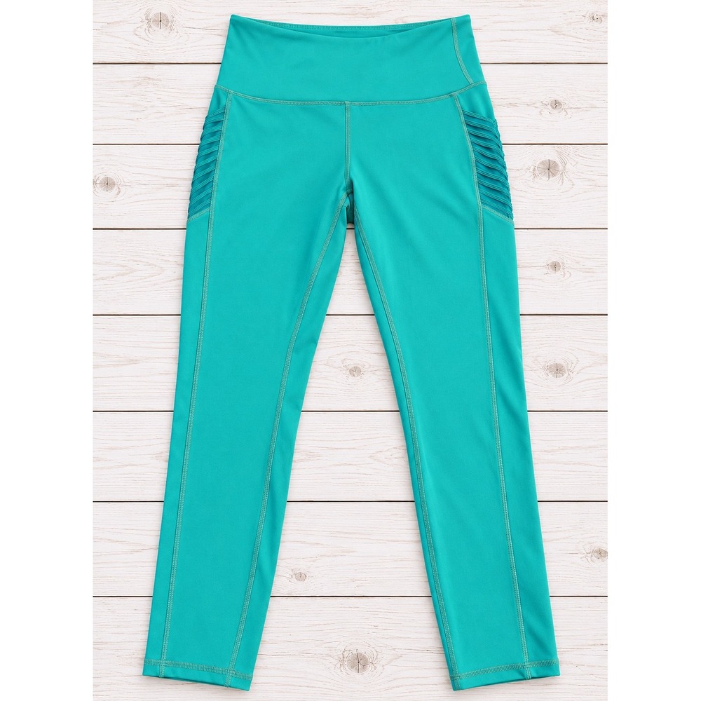 LegEnd Active Leggings Pleated Mesh Pocket Teal Yoga Gym Athleisure Size Medium